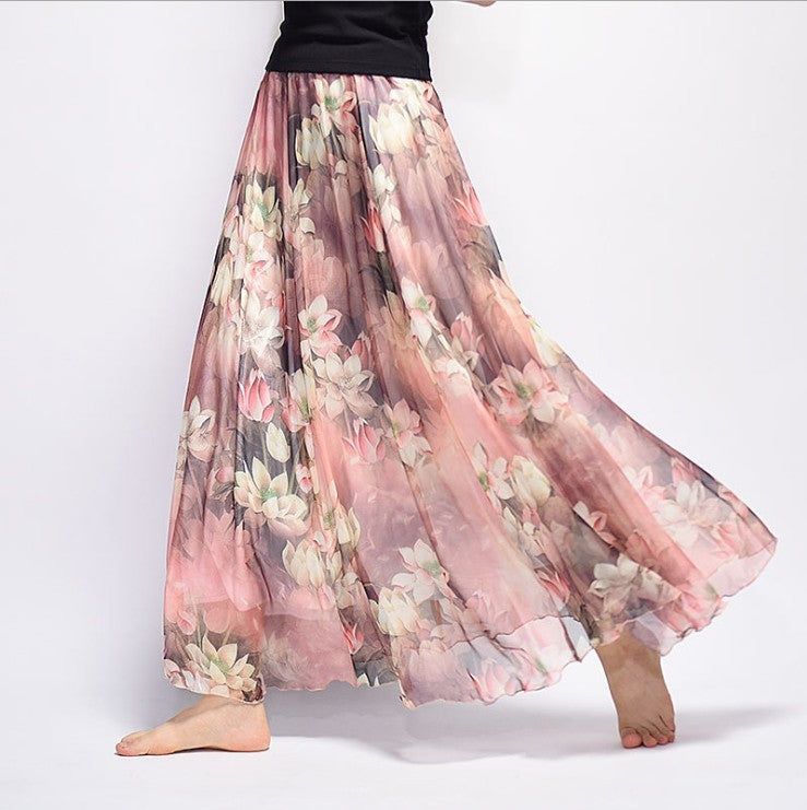 Bohemian Print Long Floral  Chiffon Skirt