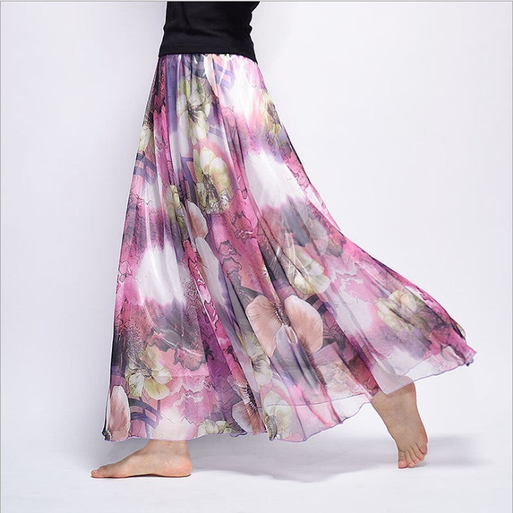 Bohemian Print Long Floral  Chiffon Skirt