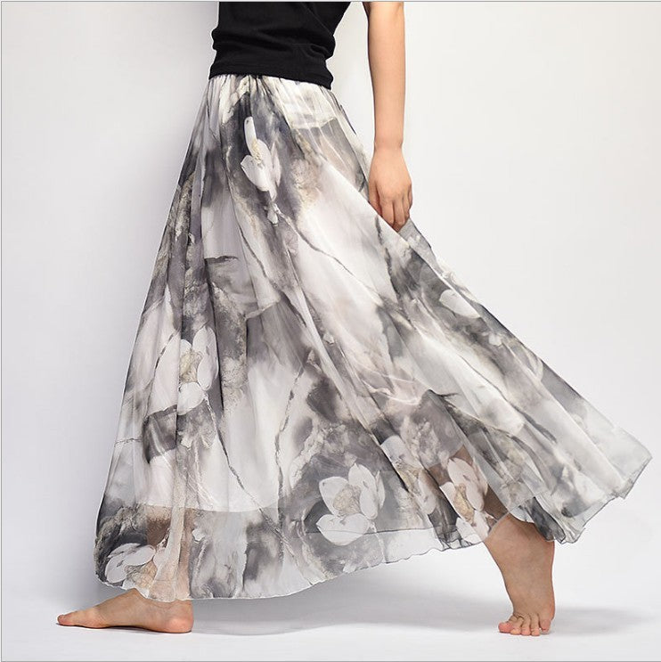 Bohemian Print Long Floral  Chiffon Skirt