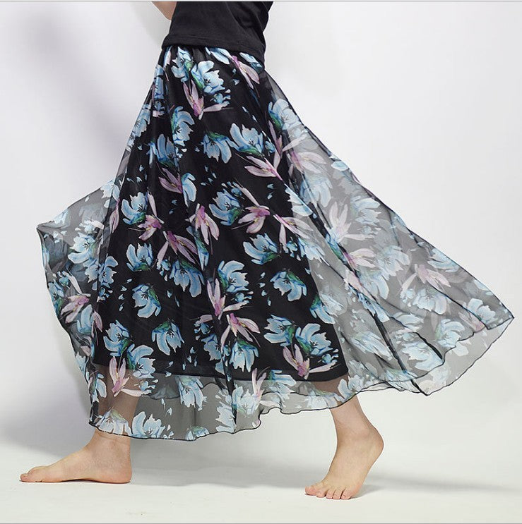 Bohemian Print Long Floral  Chiffon Skirt