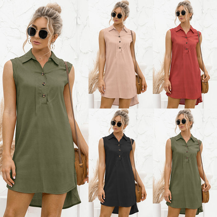 Lapel Button Slit Vest Shirt Dress