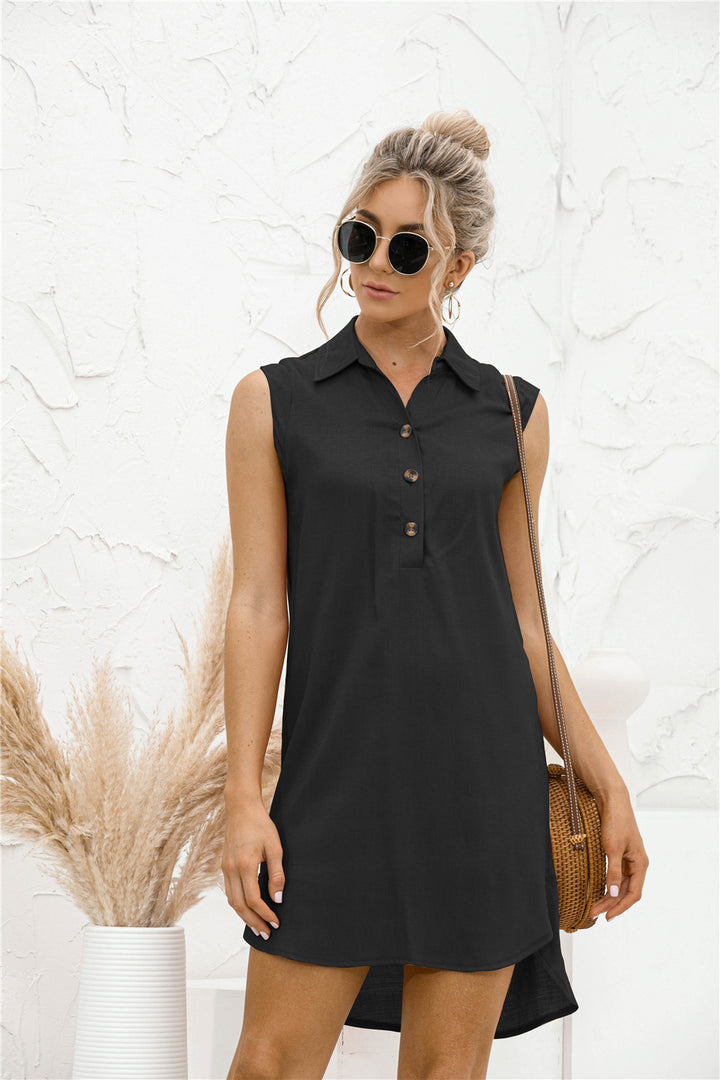 Lapel Button Slit Vest Shirt Dress