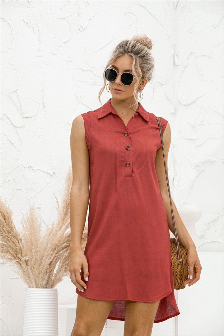 Lapel Button Slit Vest Shirt Dress