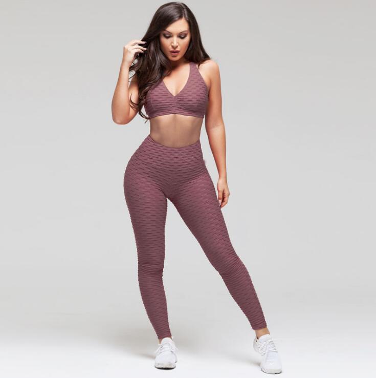 Fashion hips jacquard yoga set sports hips leggings fitness set