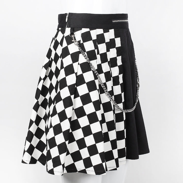 Pleated Lattice Stitching Skirt