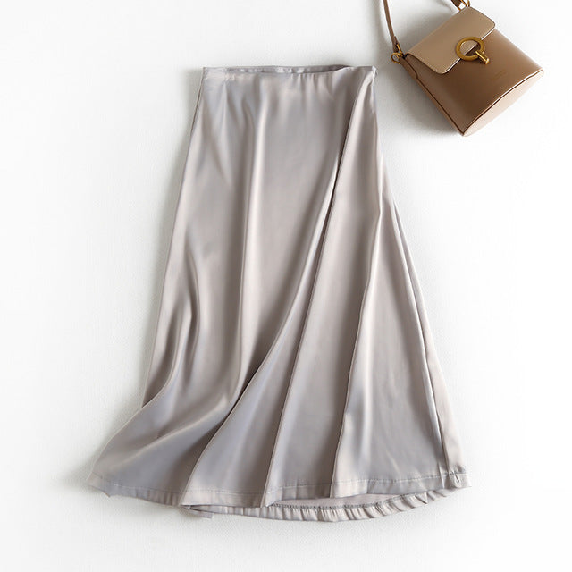 Shiny Silk Satin Long Skirt