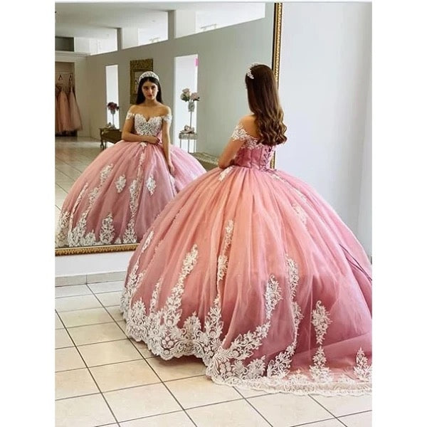 Luxury Crystals with Appliques Off The Shoulders  Quinceanera Dress