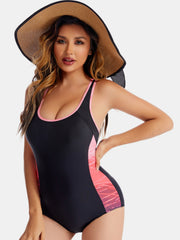 Scoop Neck Wide Strap One-Piece Swimwear