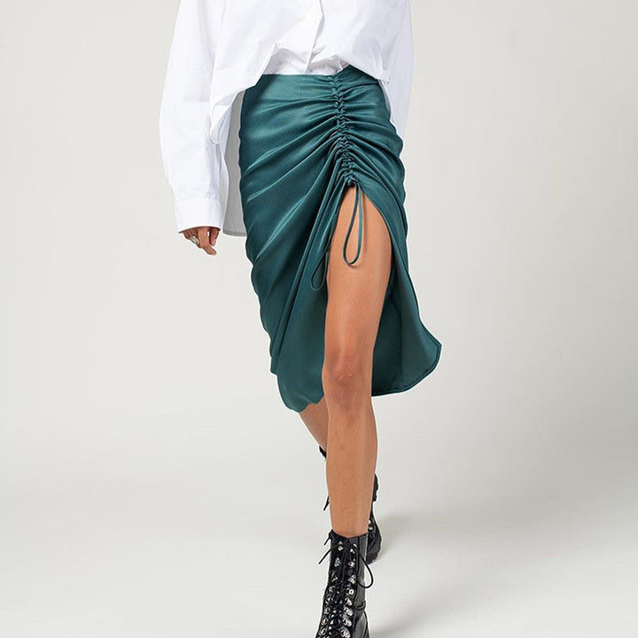 Pleated Irregular Satin Skirt