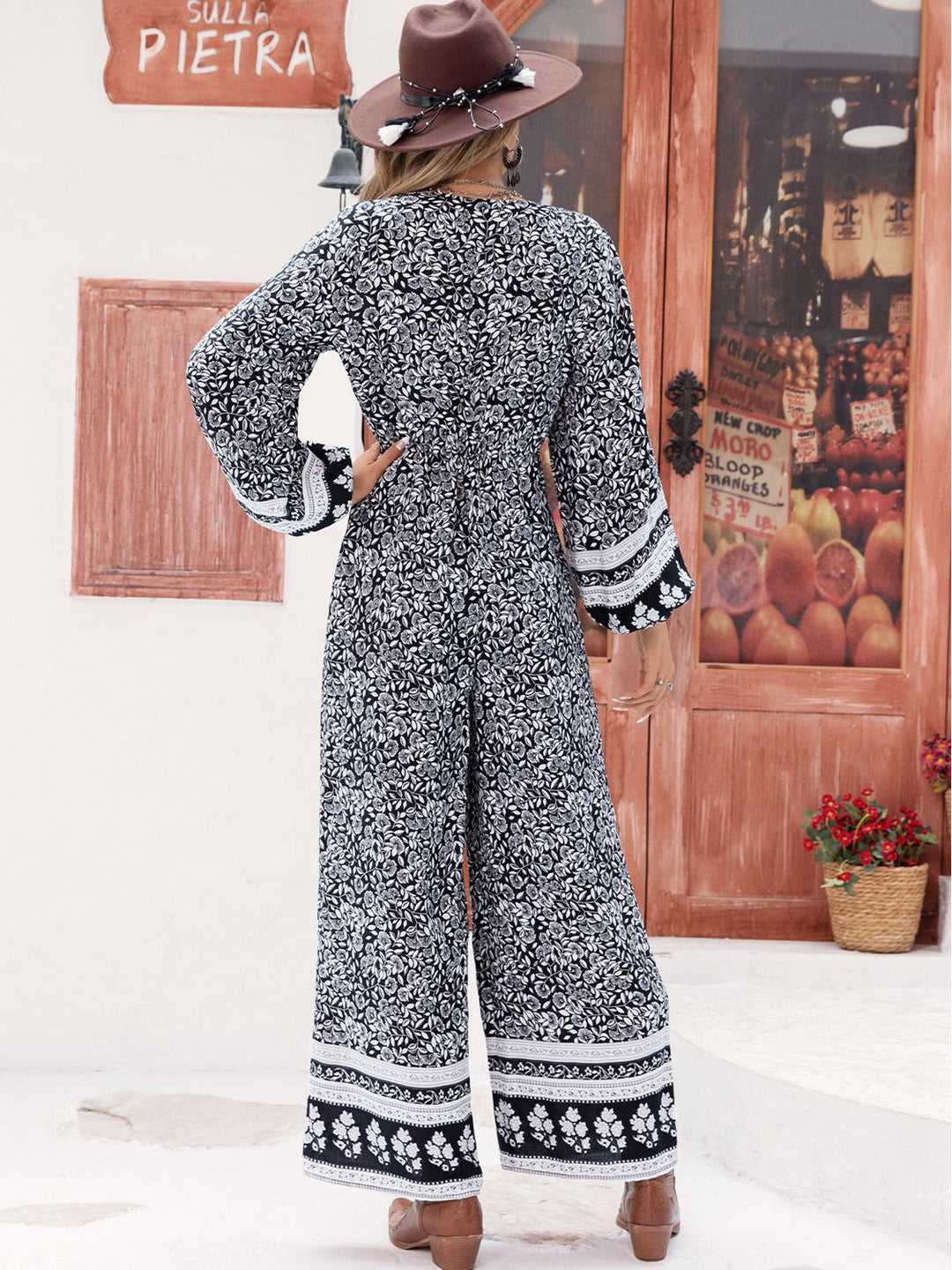 Printed Long Sleeve Wide Leg Jumpsuit