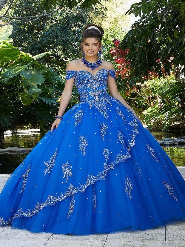 Royal Blue Off The Shoulder Applique Quinceanera Dress