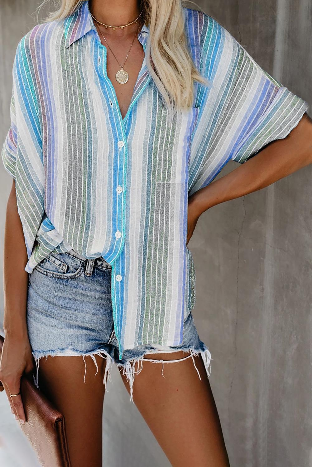 Casual striped shirt button short sleeve