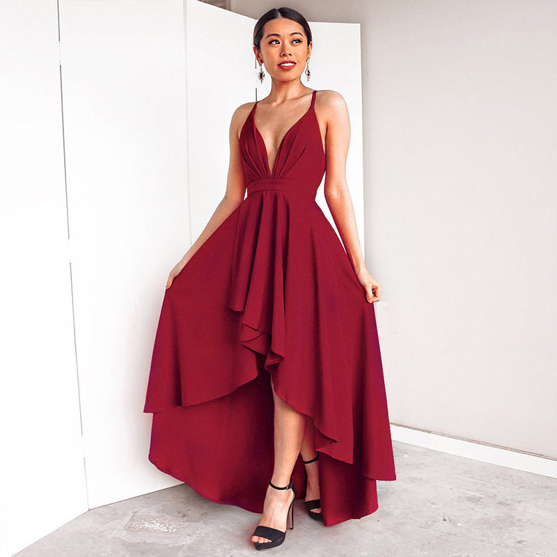 Spaghetti strap V-neck evening dress