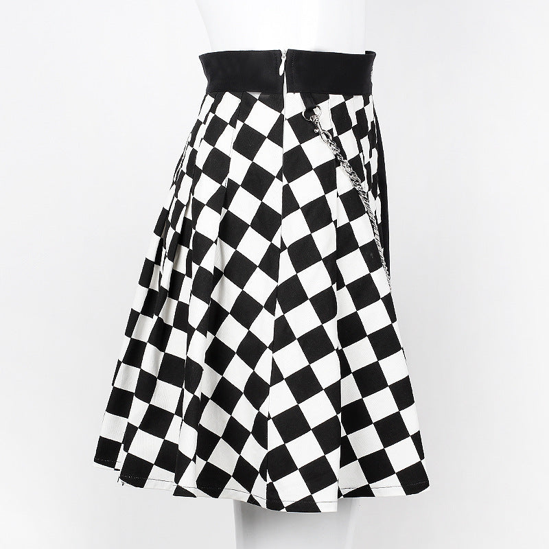 Pleated Lattice Stitching Skirt