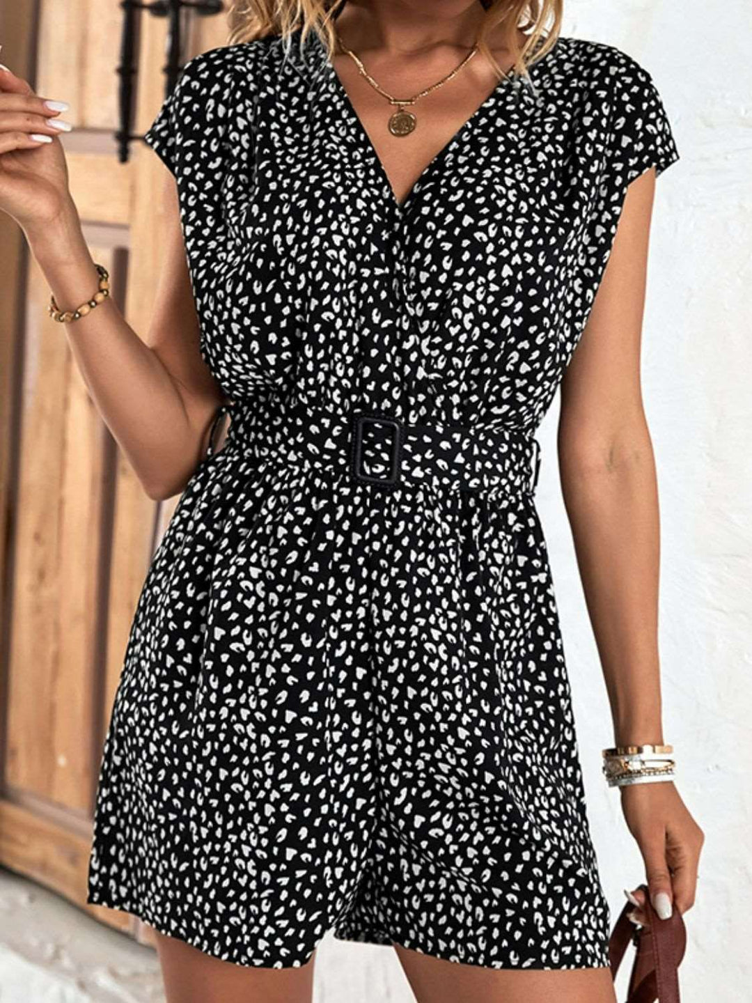 Animal Print Belted Romper