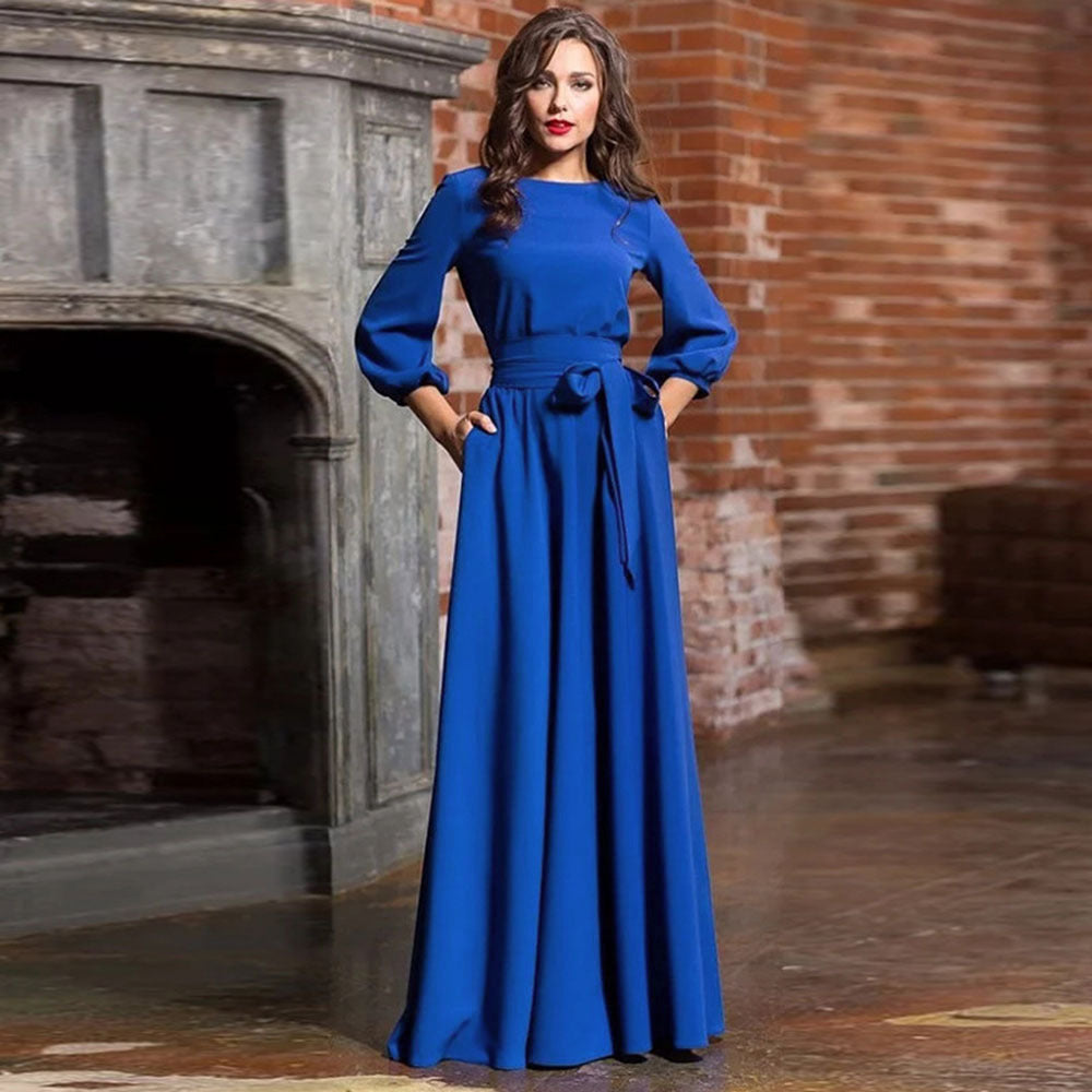 Full length solid color plus size evening dress