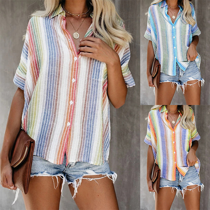 Casual striped shirt button short sleeve