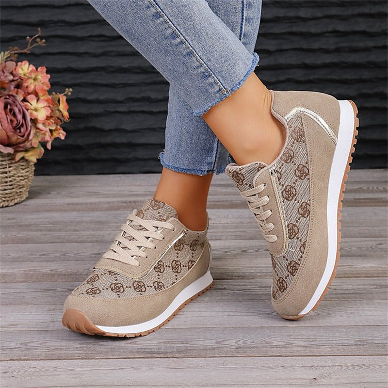 Flower Print Lace-up Fashion  Lightweight Breathable  Sneakers