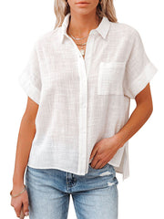 Short-sleeved Lapel Button-down Shirt