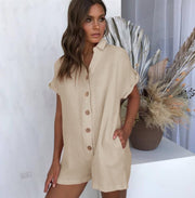 Polo Collar Shirt Button Up Romper Jumpsuit