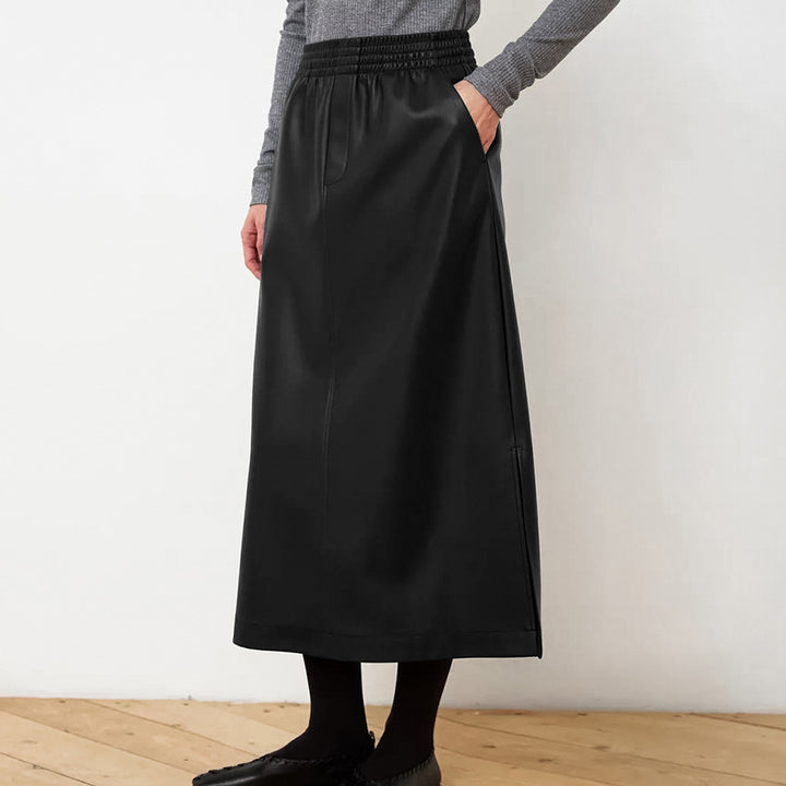 Leather Elastic Waist A- Line Skirt