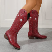 Women's Embroidered Totem  Chunky Heel Round Head Boots