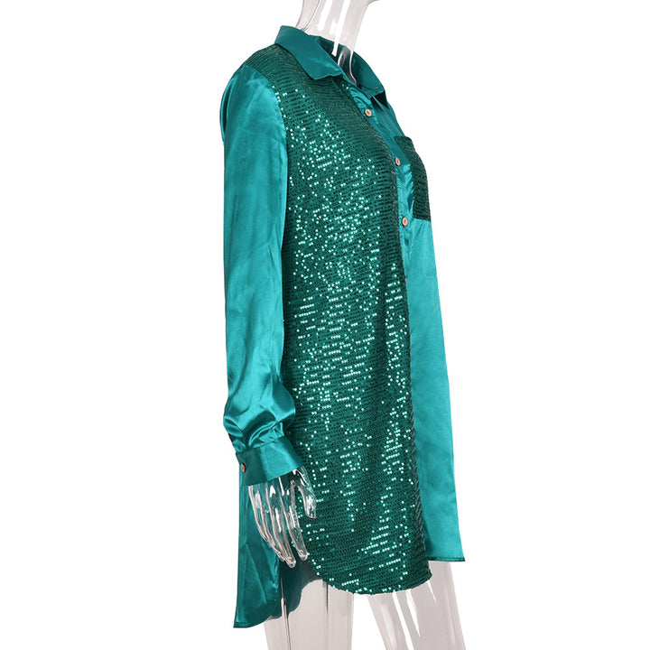 Sequin Panel Women’s Button Shirt