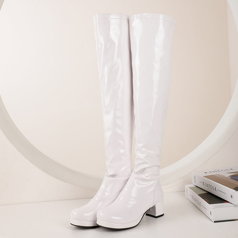 Candy Patent Leather Back Zip Knee Boots