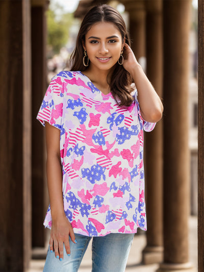 Printed V-Neck Short Sleeve T-Shirt