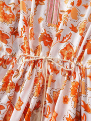 Ethnic boho floral lace-up dress