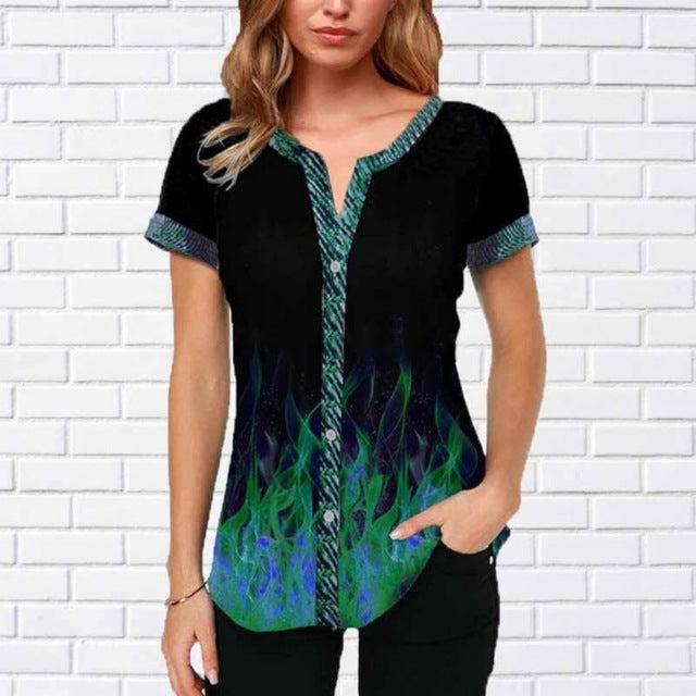 V-neck button ladies shirt