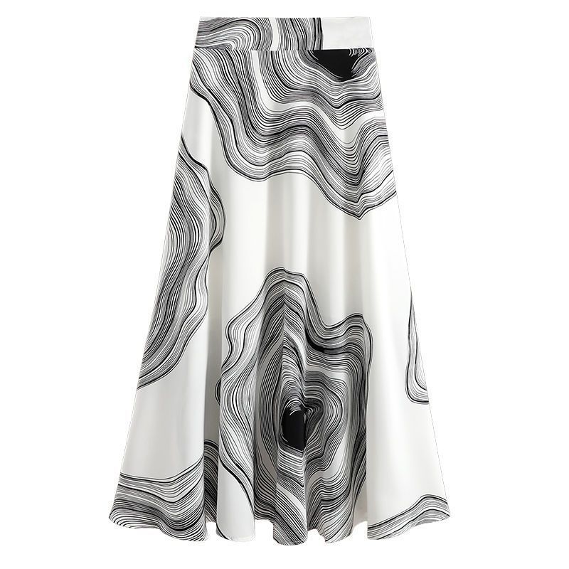 Satin Printed Slimming Mid-length Skirt