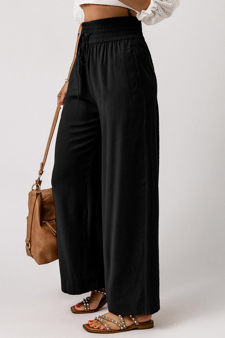 Drawstring Smocked Waist Wide Leg Pants