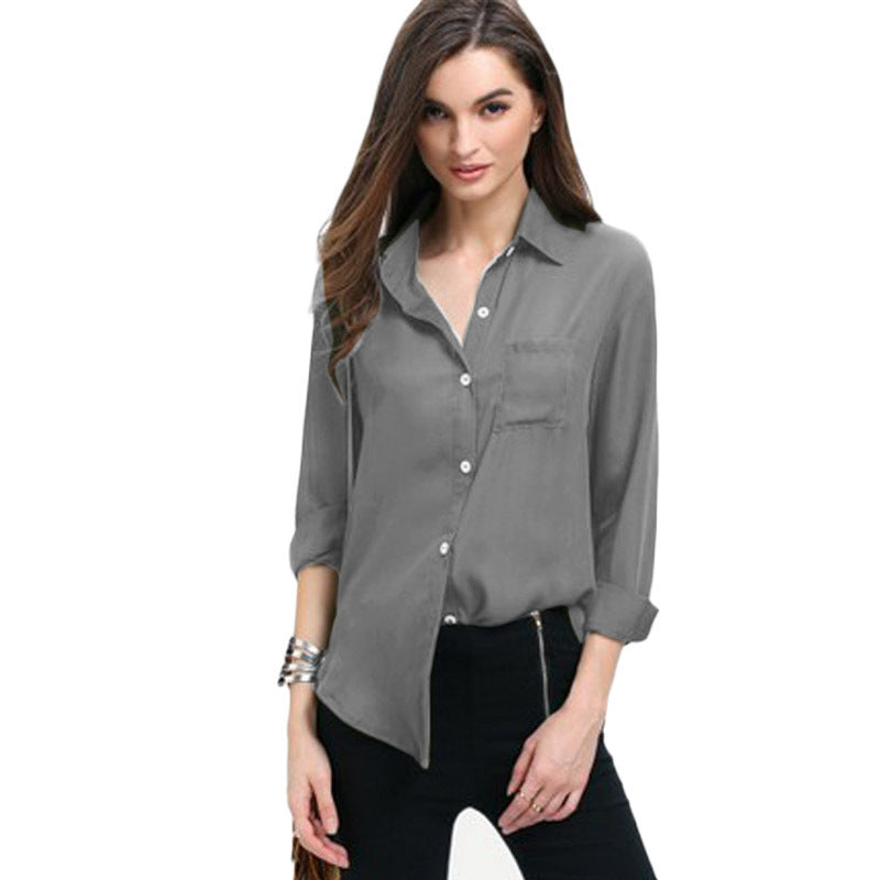 Lapel button chiffon shirt