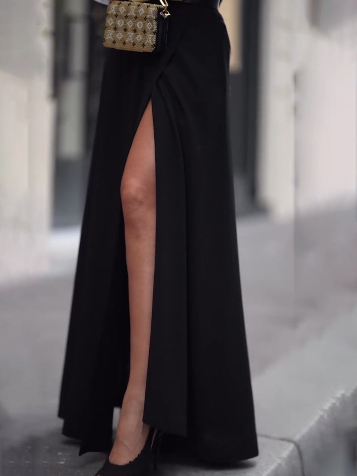 Solid Color Slit Maxi Skirt