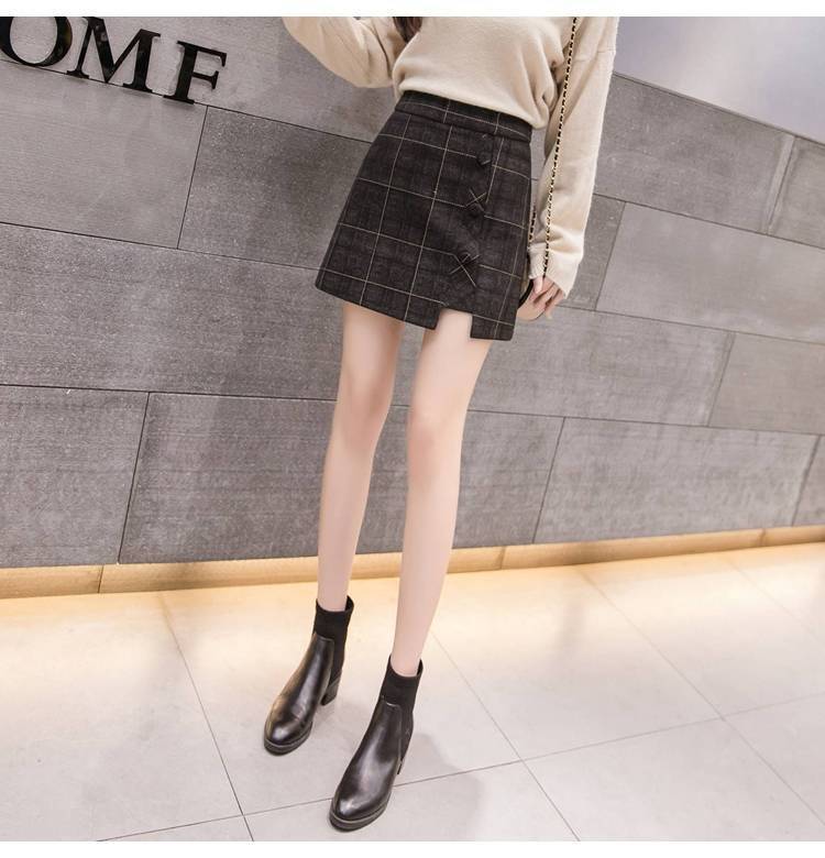 Plaid Irregular Woolen Short Skirt