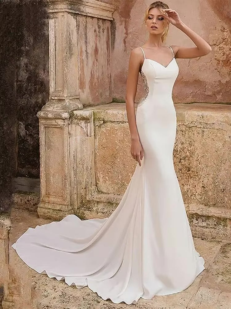 Shoulder Strap Train Mermaid Wedding Dress