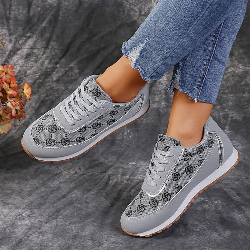 Flower Print Lace-up Fashion  Lightweight Breathable  Sneakers