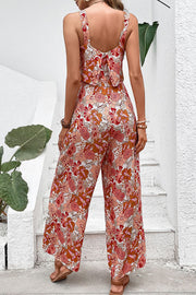 Floral Square Neck Sleeveless Jumpsuit