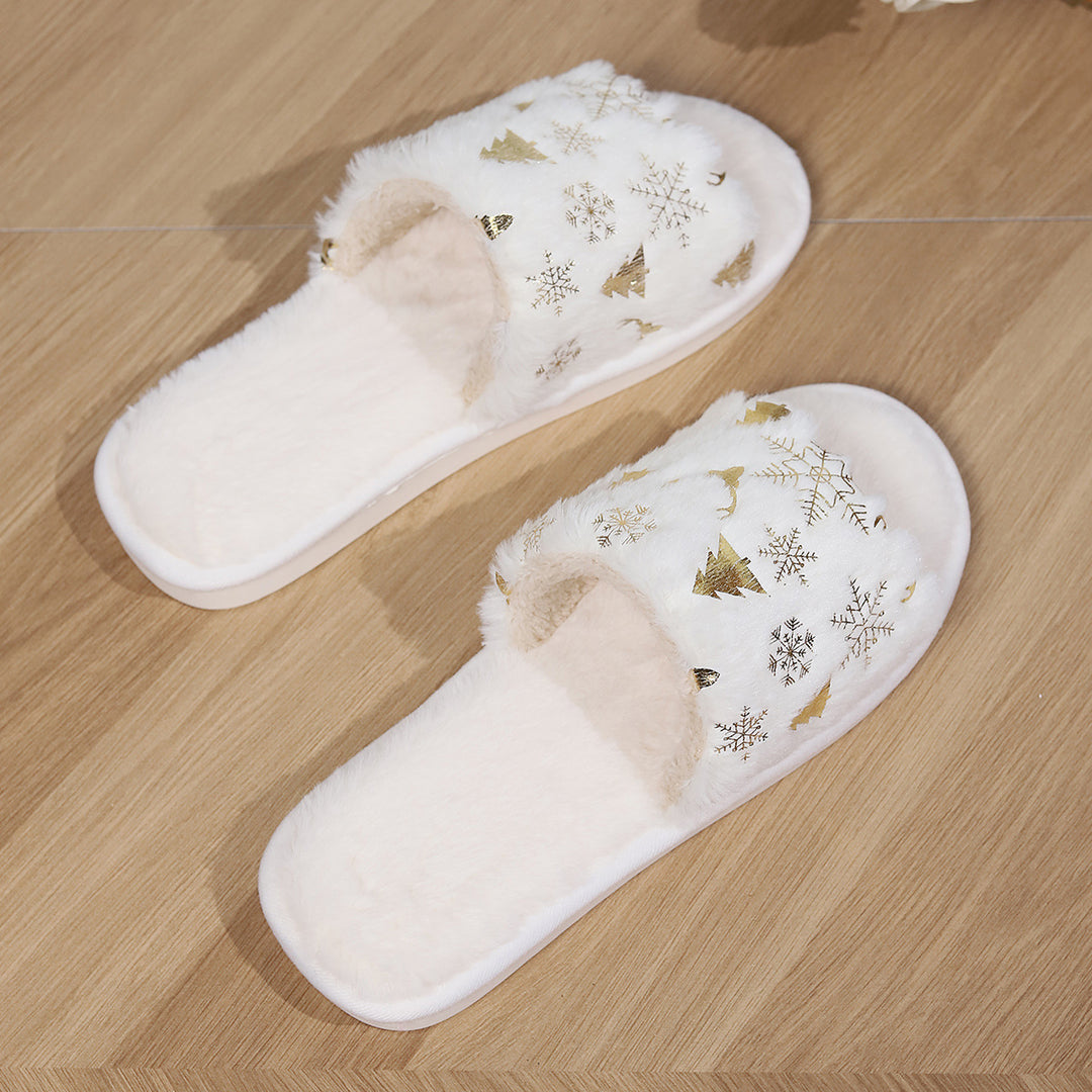 Christmas Plush Open-toed Outdoor Indoor Warm Non-slip  Slippers