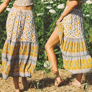 Bohemian Print Elastic High Waist  Long Skirt