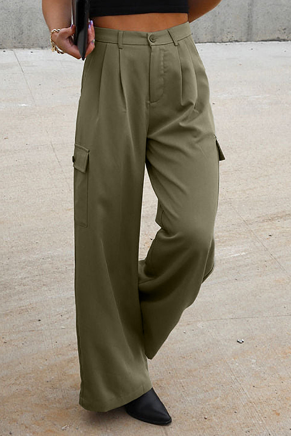 Ruched Wide Leg Pants with Pockets