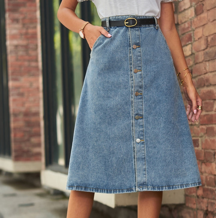 Washed Denim Breasted Skirt