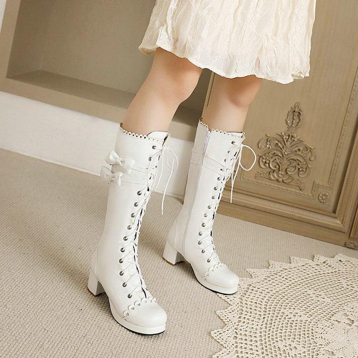 Lolita Round Head Thick High Heel Knee High Boots