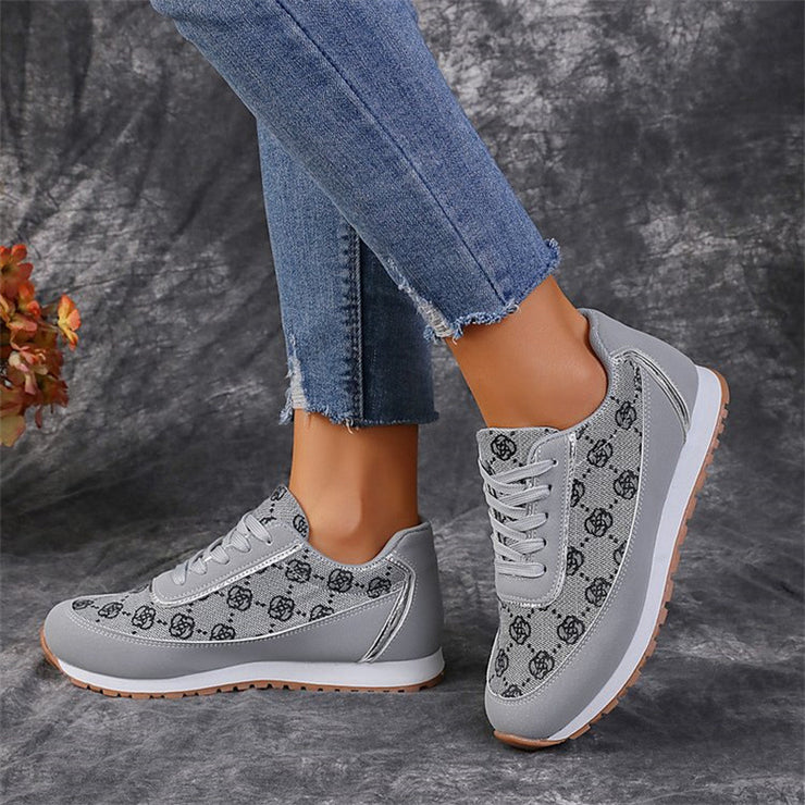 Flower Print Lace-up Fashion  Lightweight Breathable  Sneakers