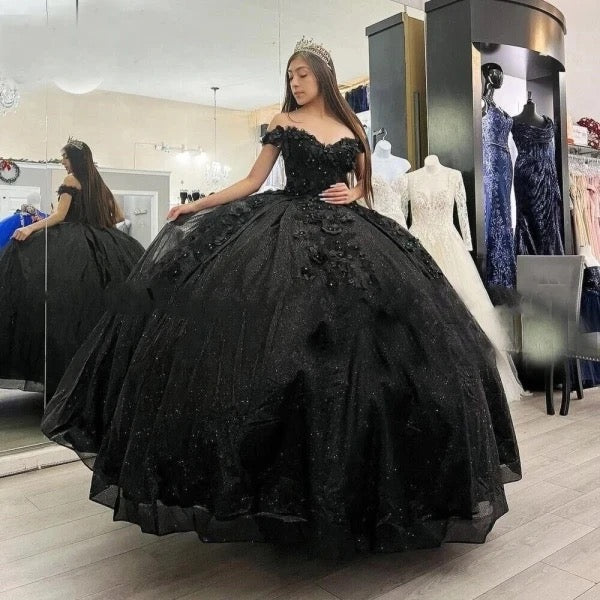 Black Luxury Quinceanera Dresses Ball Gown Puffy