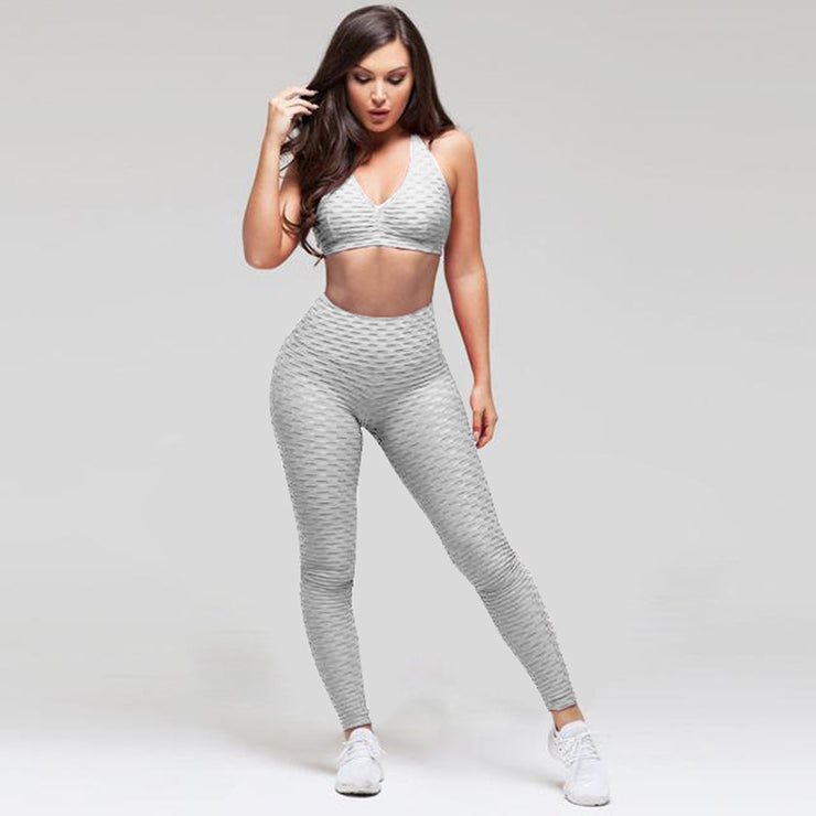 Fashion hips jacquard yoga set sports hips leggings fitness set