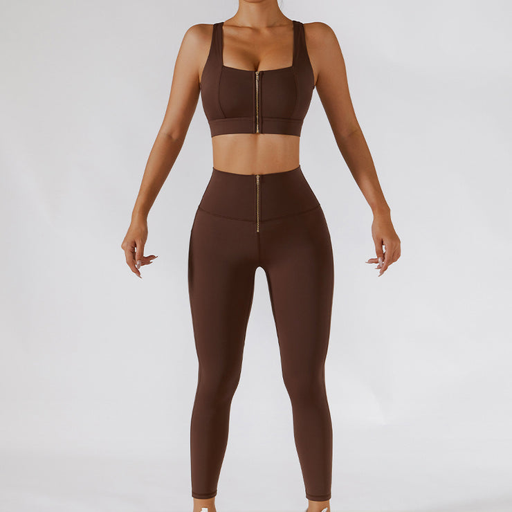 Ribbed One Shoulder Yoga Back Bra Yoga Pants Set