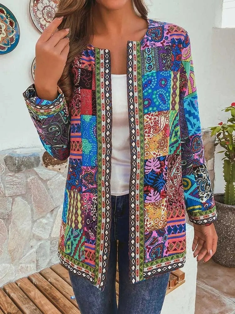 Printed loose long sleeve coat