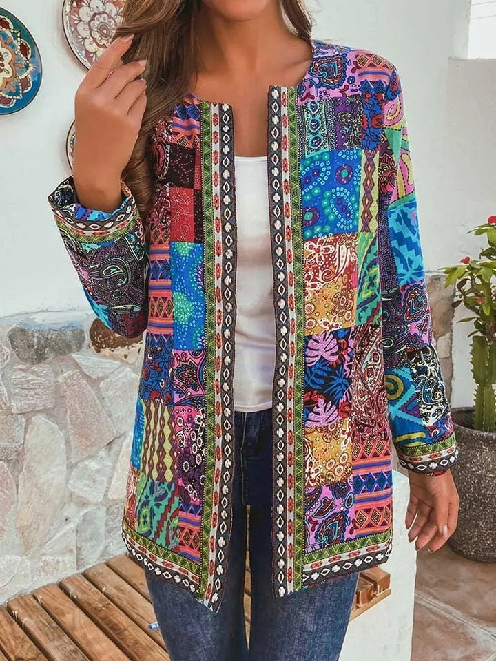 Printed loose long sleeve coat